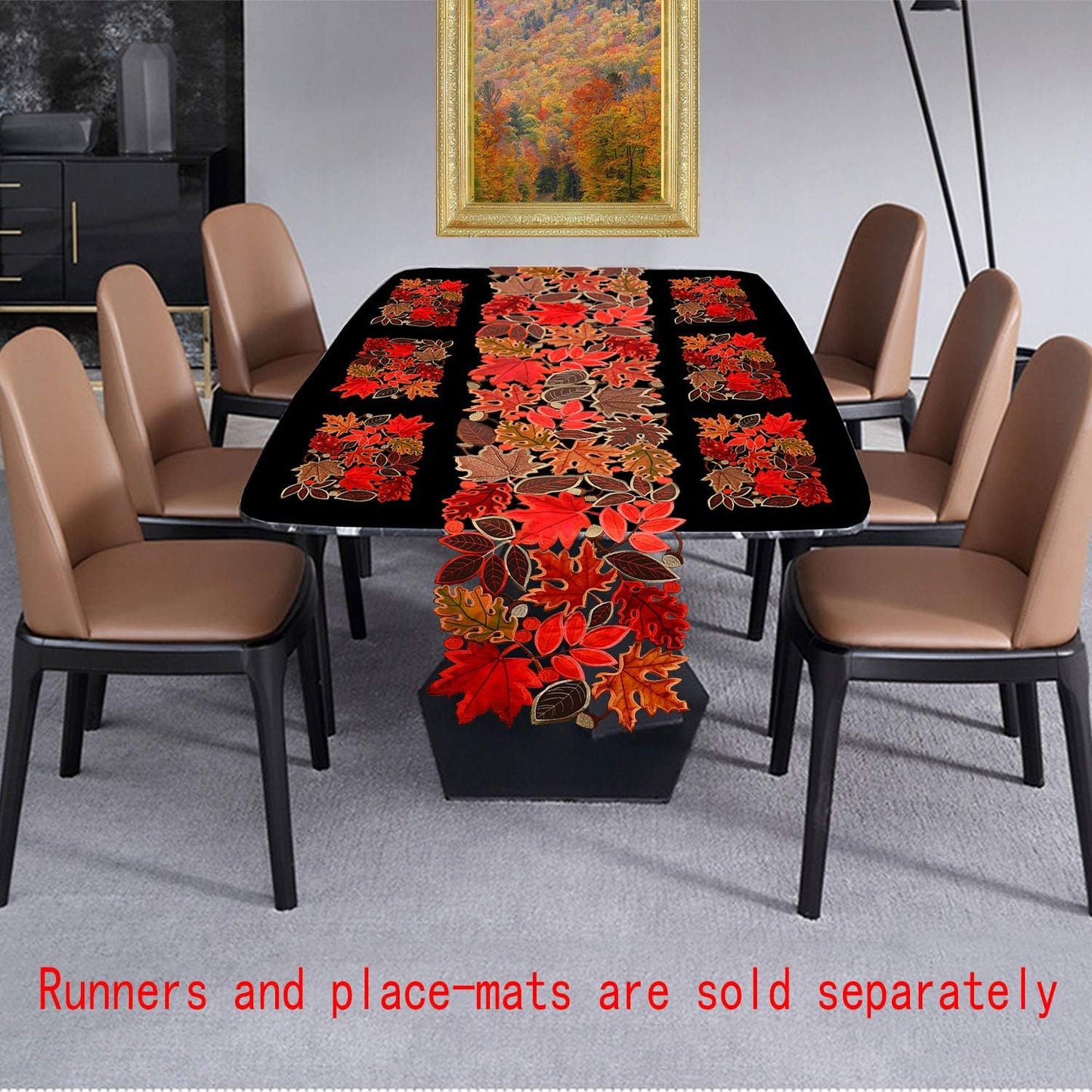 Embroidered Leaves Table Runner for Thanksgiving, Fall or Autumn Harvest Decorations, Dresser Scarf (14 Γ 53 Inches)