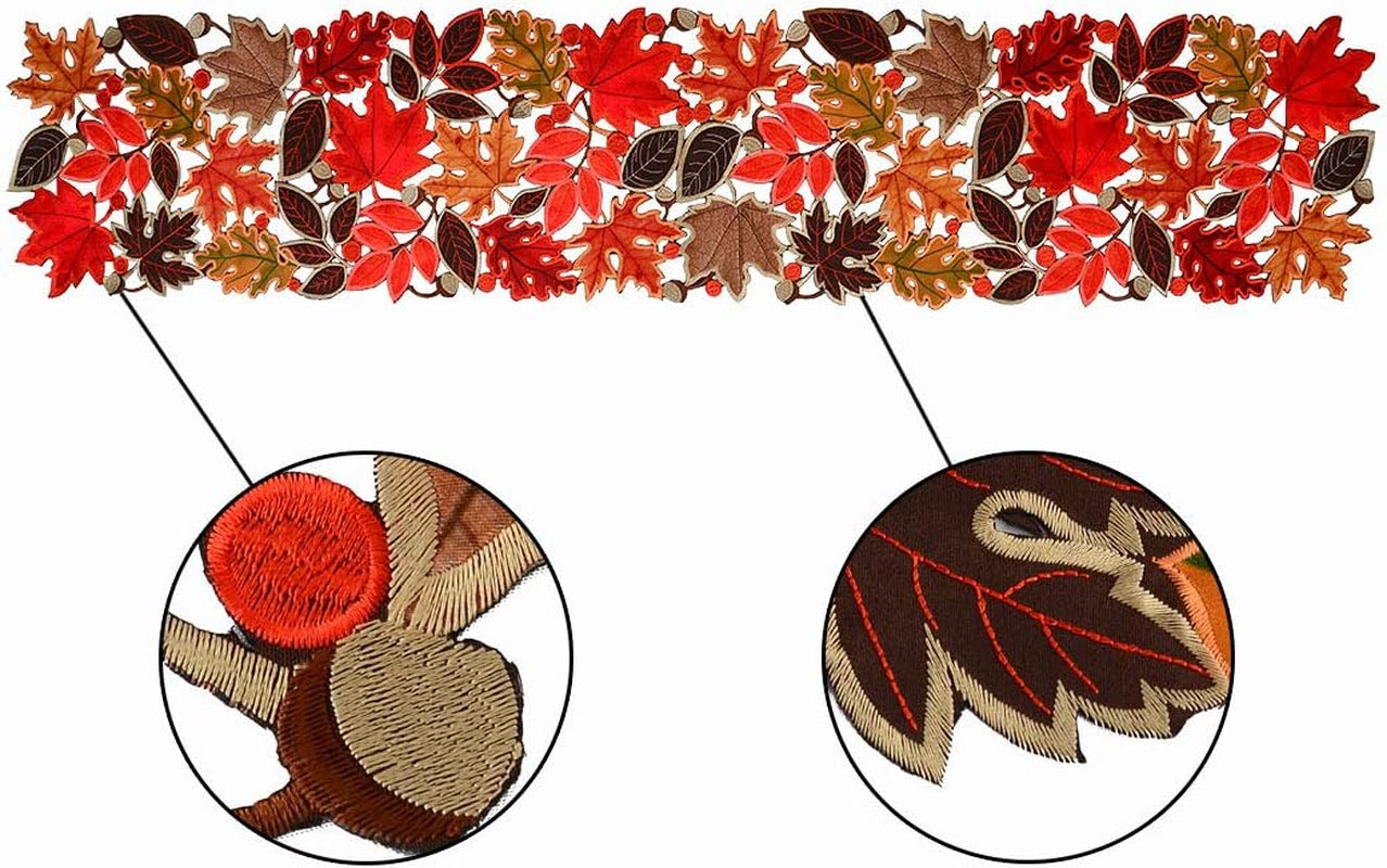 Embroidered Leaves Table Runner for Thanksgiving, Fall or Autumn Harvest Decorations, Dresser Scarf (14 Γ 53 Inches)