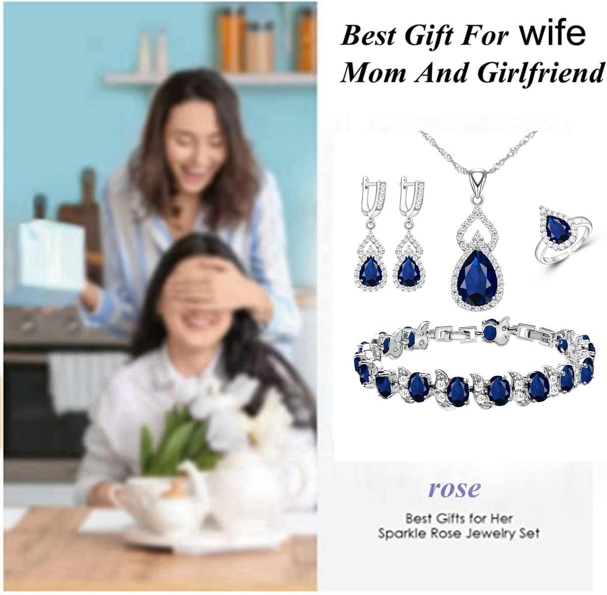 Women Jewelry Set Platinum Plated Necklace Open Ring Earrings Bracelet Set,Birthday/Anniversary Mother’S Day Jewelry Gifts for Mom/Wife/Sister/Best Friend