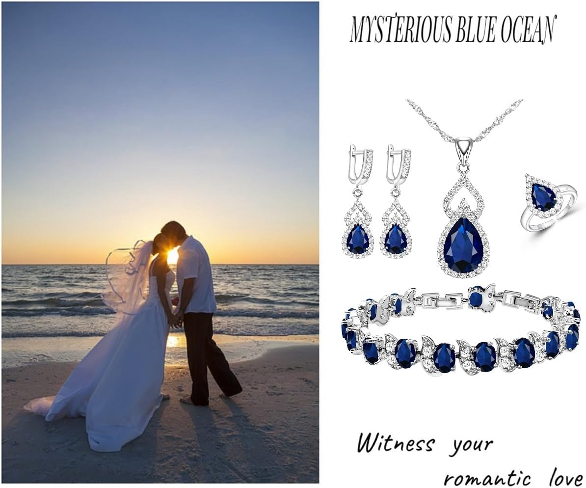 Women Jewelry Set Platinum Plated Necklace Open Ring Earrings Bracelet Set,Birthday/Anniversary Mother’S Day Jewelry Gifts for Mom/Wife/Sister/Best Friend