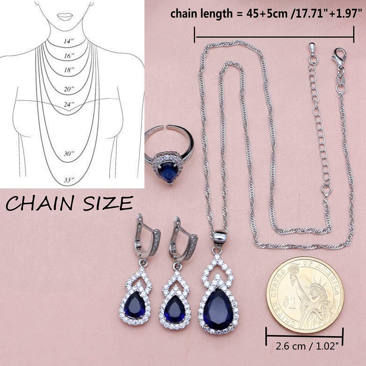 Women Jewelry Set Platinum Plated Necklace Open Ring Earrings Bracelet Set,Birthday/Anniversary Mother’S Day Jewelry Gifts for Mom/Wife/Sister/Best Friend