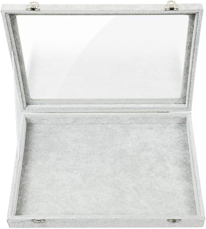 Jewelry Organizer Box, Velvet Jewelry Tray with Clear Lid Jewelry Display Case for Rings Earrings Necklace Bracelet Watch