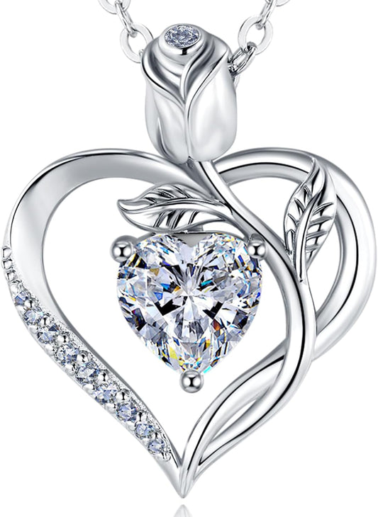 1.2CT Rose Heart Option of Moissanite or Lab-Grown Sapphire Necklace for Women Birthstone Necklace S925 Sterling Silver 18K White/Rose Gold Plated D Color VVS1 Gift for Wife Mother for Birthday Anniversary Christmas Convey 'I Love You' Message